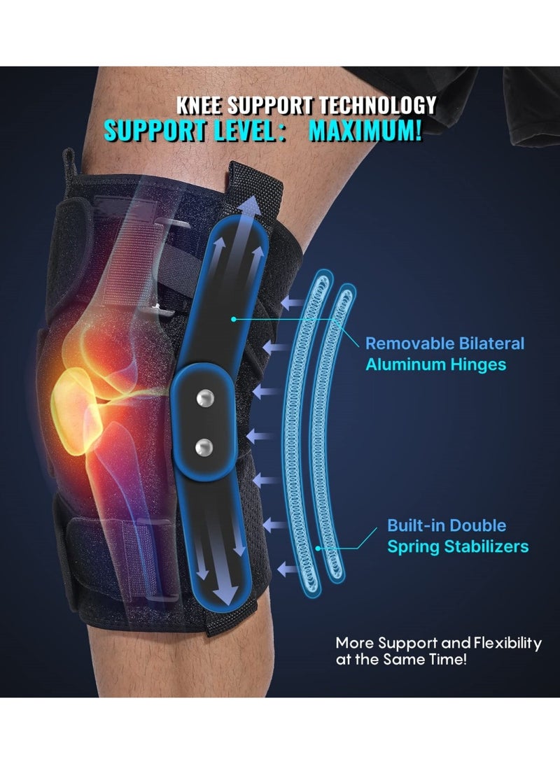 Black Hinged Knee Brace with Side Stabilizers for Meniscus Tear ACL MCL Injury Surgery Recovery Adjustable Knee Support Arthritis Pain Relief for Men Women Sports - Image 2