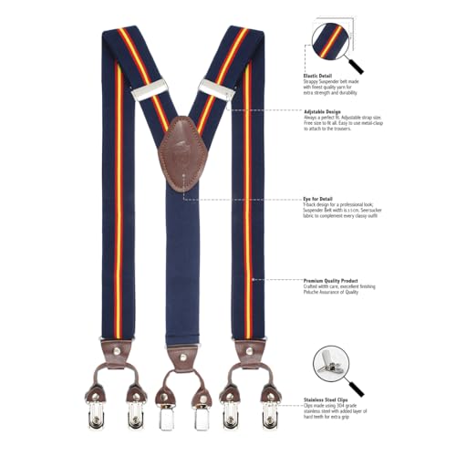 Peluche Majestic Clasp Blue Y Back 6 Clips Suspender (Strap Width- 3.5cm) - Image 3