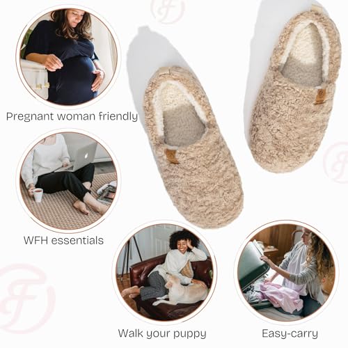 EverFoams Women’s Soft Curly Full Slippers Memory Foam Lightweight House Shoes Cozy Loafer with Polar Fleece Lining Khaki,9-10 US - Image 5