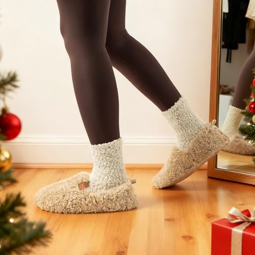 EverFoams Women’s Soft Curly Full Slippers Memory Foam Lightweight House Shoes Cozy Loafer with Polar Fleece Lining Khaki,9-10 US - Image 2