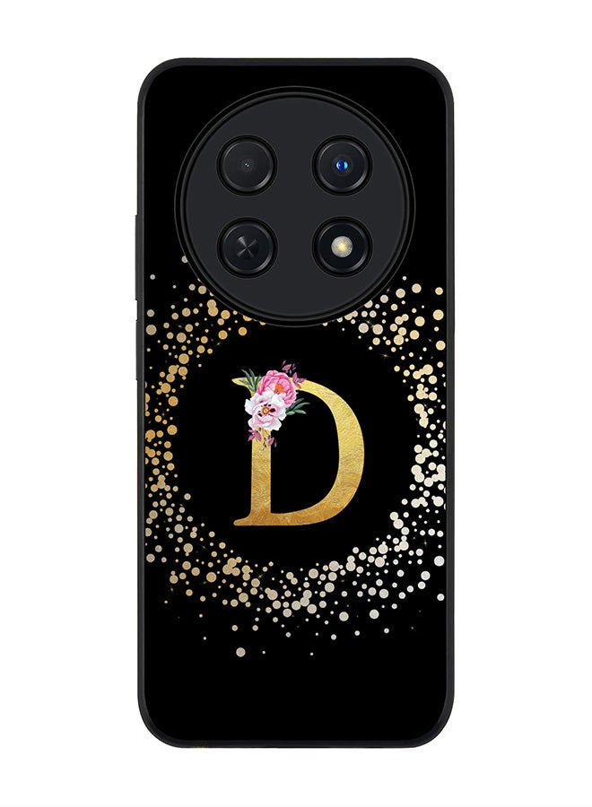 Stylizedd Rugged Black edge case for Huawei nova 12i 4G, Slim fit Flexible Thin Cover - Custom Monogram Initial Letter Floral Pattern Alphabet - D ( Black ) - Image 1