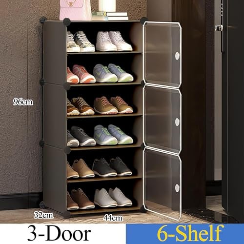 Zemic 𝟔 𝐒𝐡𝐞𝐥𝐟 Shoe Rack Plastic & 𝐏𝐥𝐚𝐬𝐭𝐢𝐜 𝐒𝐡𝐨𝐞 𝐑𝐚𝐜𝐤 𝐟𝐨𝐫 𝐇𝐨𝐦𝐞 Storage Plastic Organizer with Door for Entryway, Chappal Slipper Sandals Stand【Grey, 6-Shelf-3-Door】 - Image 2