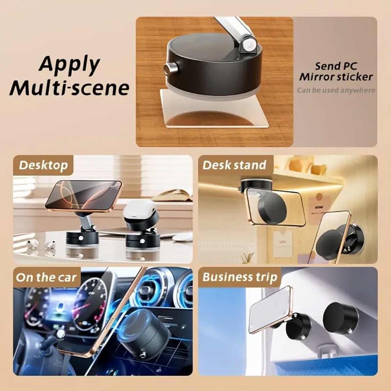 Oudvaker Foldable Magnetic Vacuum Phone Holder, 360Â° Electric Suction Car Mount, Double-Sided Swivel Stand for Car, Mirror, Gym, Kitchen, Hands-Free Portable Phone Holder (Black) - Image 2