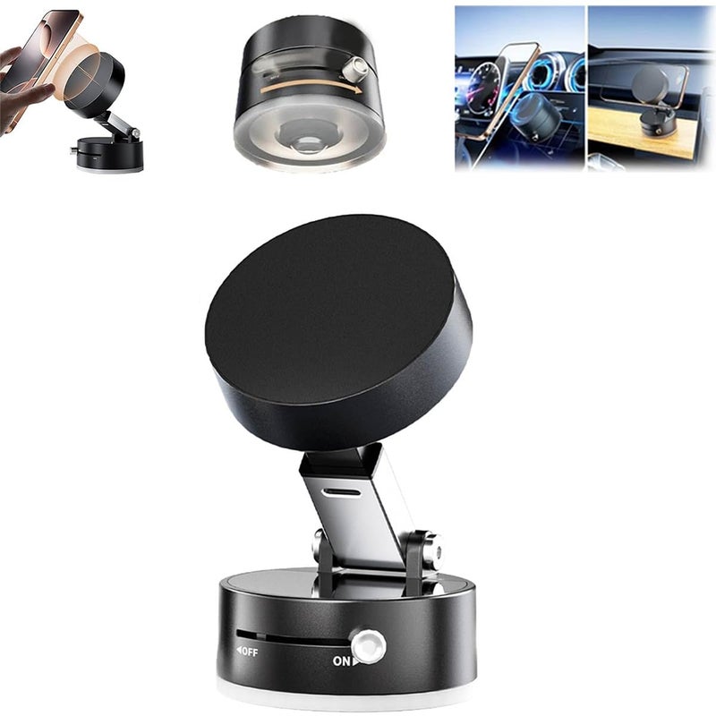 Oudvaker Foldable Magnetic Vacuum Phone Holder, 360Â° Electric Suction Car Mount, Double-Sided Swivel Stand for Car, Mirror, Gym, Kitchen, Hands-Free Portable Phone Holder (Black) - Image 1