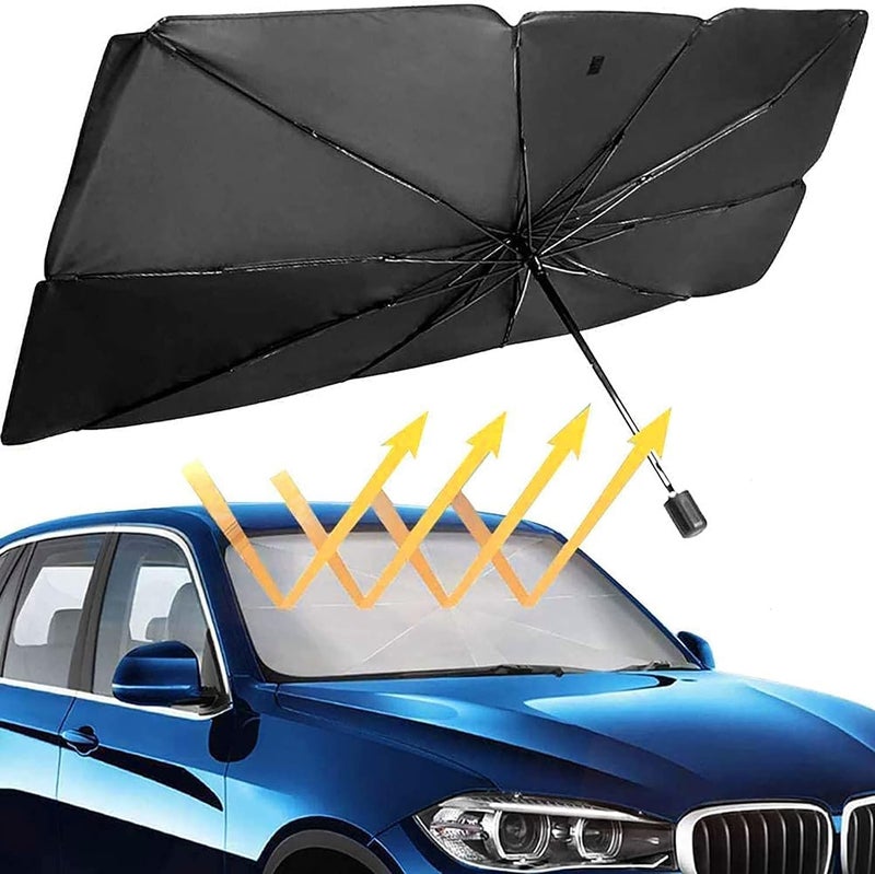sulfar Car Umbrella Sun Shade Cover, Foldable Sun Shade for Windshield, Keep Your Vehicle Cool and Damage Free, Block Heat UV Rays Sun Visor Protector - 57x31 inch - Image 1