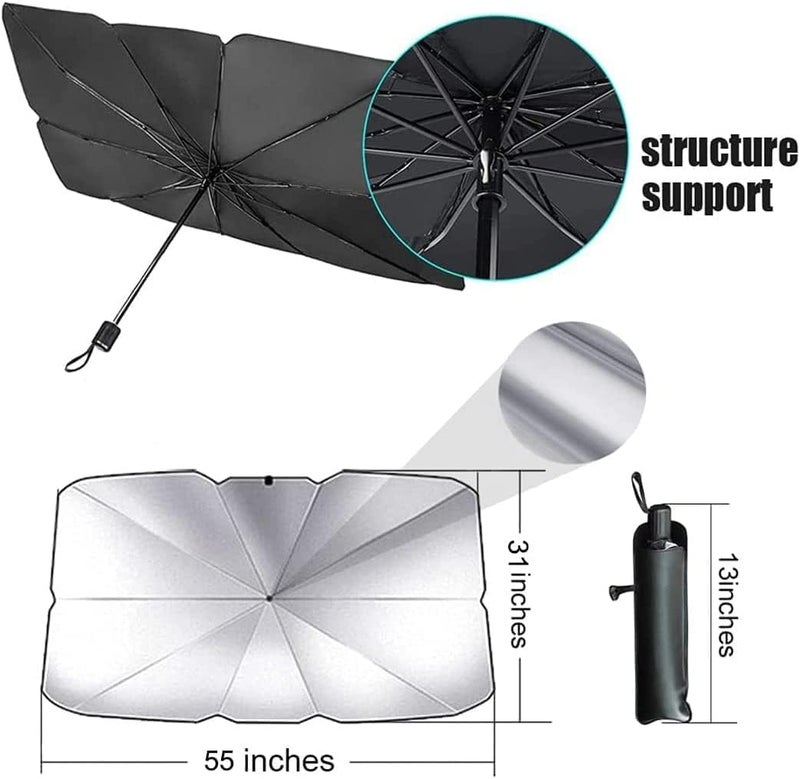 sulfar Car Umbrella Sun Shade Cover, Foldable Sun Shade for Windshield, Keep Your Vehicle Cool and Damage Free, Block Heat UV Rays Sun Visor Protector - 57x31 inch - Image 5