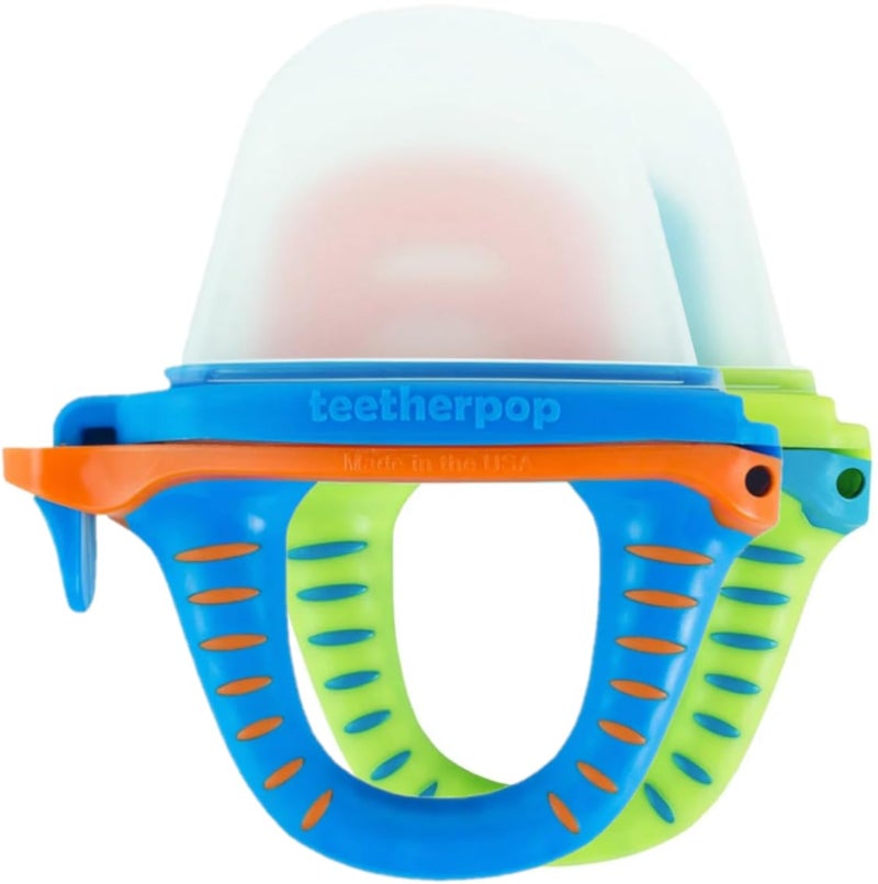 Teetherpop Fillable Silicone Teether for Babies Breastmilk Popsicle Molds for Teething with SpillProof Sippy Slits Freezable Baby Teethers for Liquids Pures Cool Relief BlueOrange LimonTeal