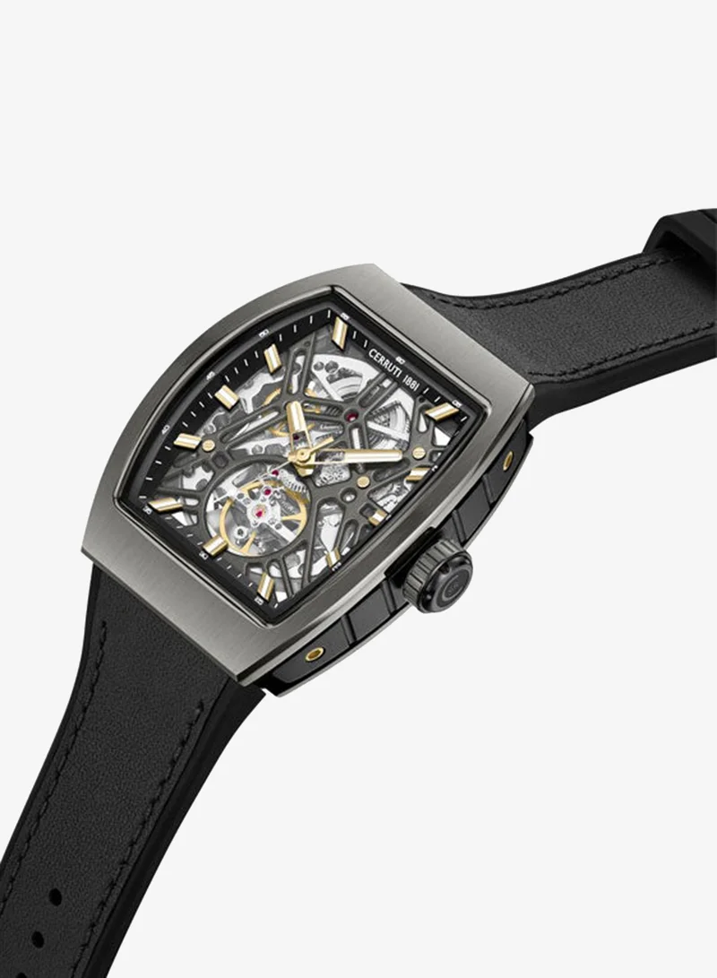 شيروتي 1881 Calliano Gunmetal Dial Silicone-Leather Strap Analog Watch for Men, 48mm