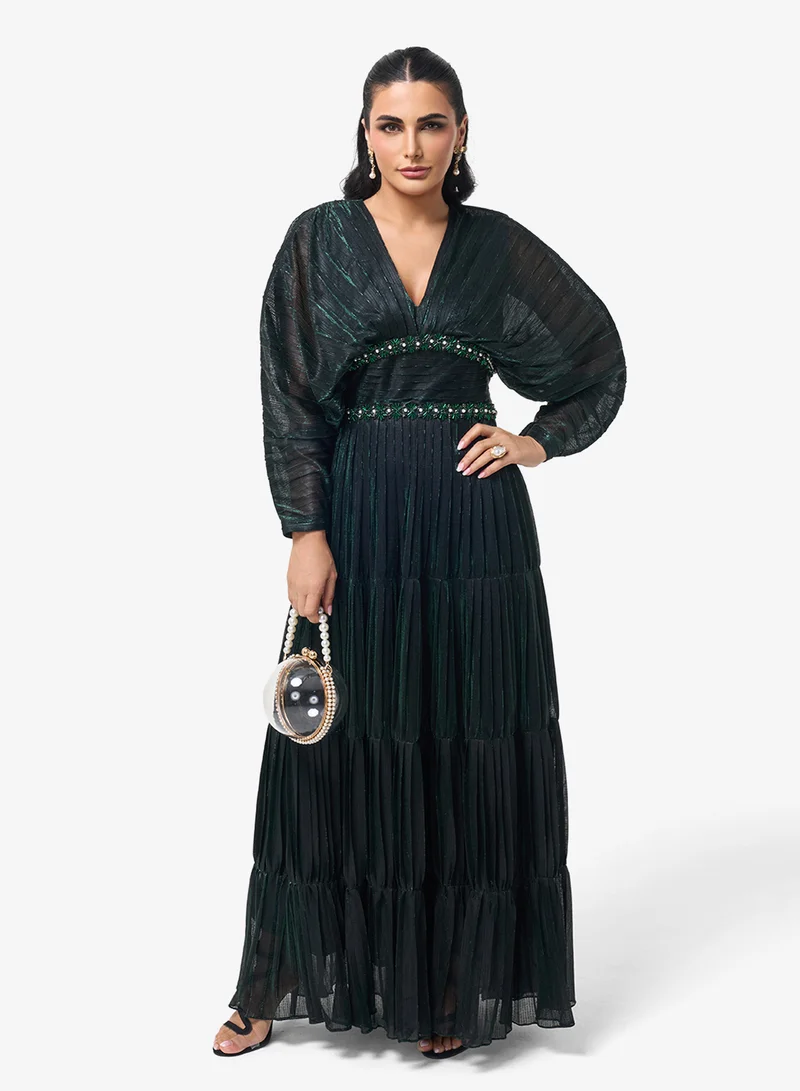 Puff Sleeve V-Neck Maxi Dress