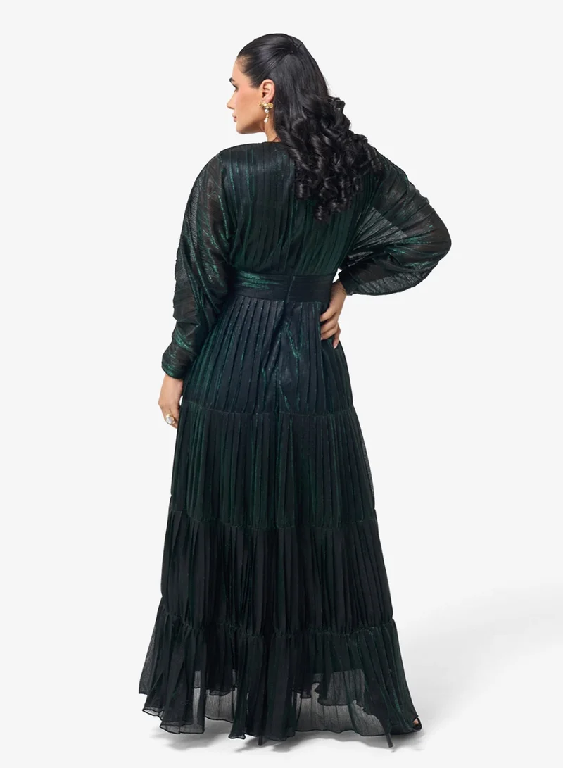 Threadz by Ajooni  Puff Sleeve V-Neck Maxi Dress for Women | Best Price UAE