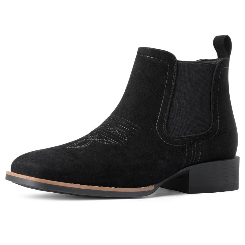 Choiran Western Cowboy Boots for Men - Mens Square Toe Chelsea Boots Ankle Cowboy Boots for Men Casual Retro Stylish Boots Suede Black - Image 1