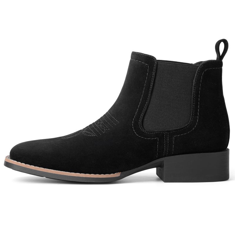 Choiran Western Cowboy Boots for Men - Mens Square Toe Chelsea Boots Ankle Cowboy Boots for Men Casual Retro Stylish Boots Suede Black - Image 4