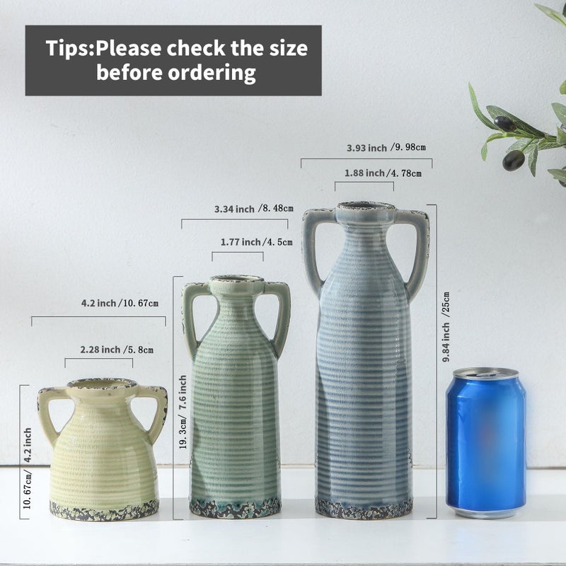 Lyeec Ceramic Vase Set of 3 - Farmhouse Vase Set for Modern Decoration, Rustic Crackle Round Vases for Home Decor, Dining Table, Living Room, Kitchen, Office, Shelf - Multicolor - Image 2