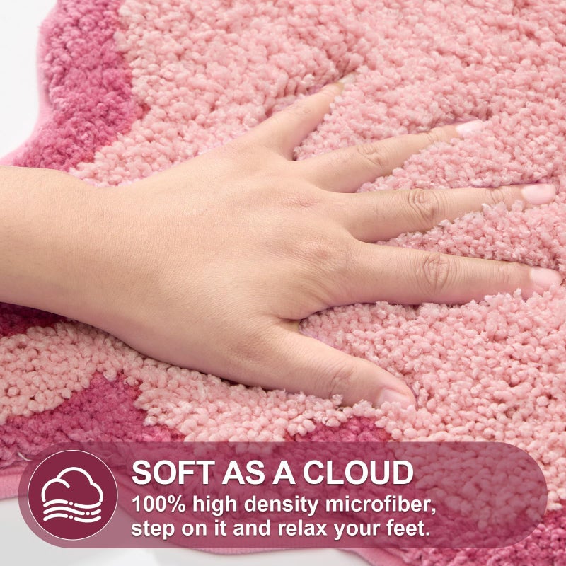 ORTIGIA Cute Pink Scalloped Bath Mat, Fun Plush Microfiber Scallop Bathroom Rugs Non Slip Washable Quick Dry Absorbent, Bathmat Bath Rug Carpet for Shower Stall Vanities Kitchen Floor Entrance, 20x32 - Image 4