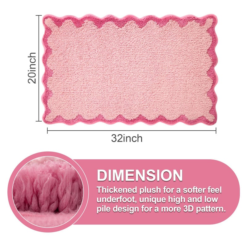 ORTIGIA Cute Pink Scalloped Bath Mat, Fun Plush Microfiber Scallop Bathroom Rugs Non Slip Washable Quick Dry Absorbent, Bathmat Bath Rug Carpet for Shower Stall Vanities Kitchen Floor Entrance, 20x32 - Image 2
