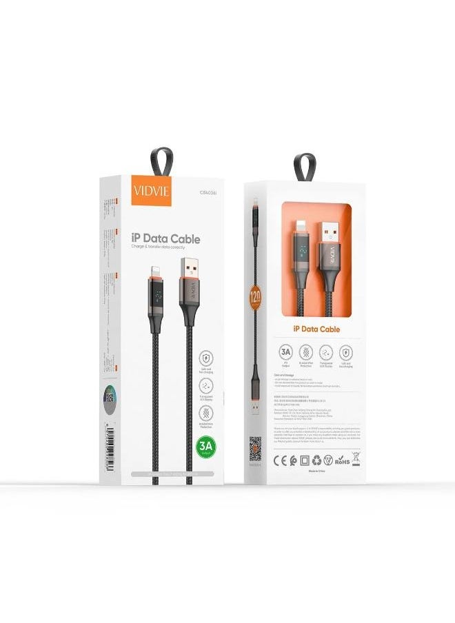 Vidvie - Vidvie 3A Lightning Data Cable for iPhone with Digital Display Charger Power Display 1.2m - Image 1