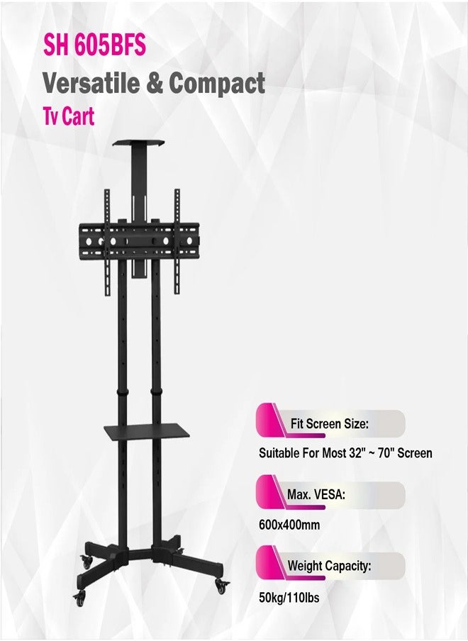 Skill Tech SH 605BFS Versatile & Compact TV Stand for 32–70 Inch Screens, VESA 600x400mm, Max Load 50kg – Space Saving Floor Stand with Adjustable Height  Black  - Image 4