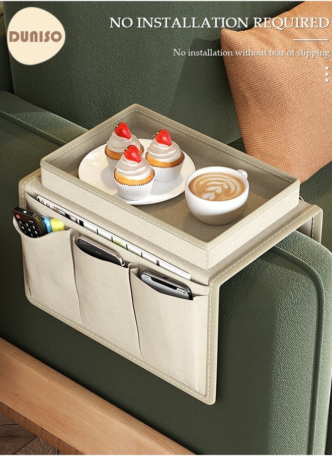 Arabest Sofa Armrest Organizer With A Top Tray Chair Arm TV Remote Holder for Recliner Couch Armchair Caddy Bedside Storage Pockets Bag for Cellphone Tablet Book Magazines  Holder Pouch  - Image 5