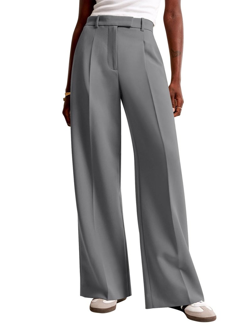NIMIN Women Wide Leg Pants High Waisted Fashion Trendy Dressy Work Trousers Business Casual Pants with Pockets Grey - Image 1