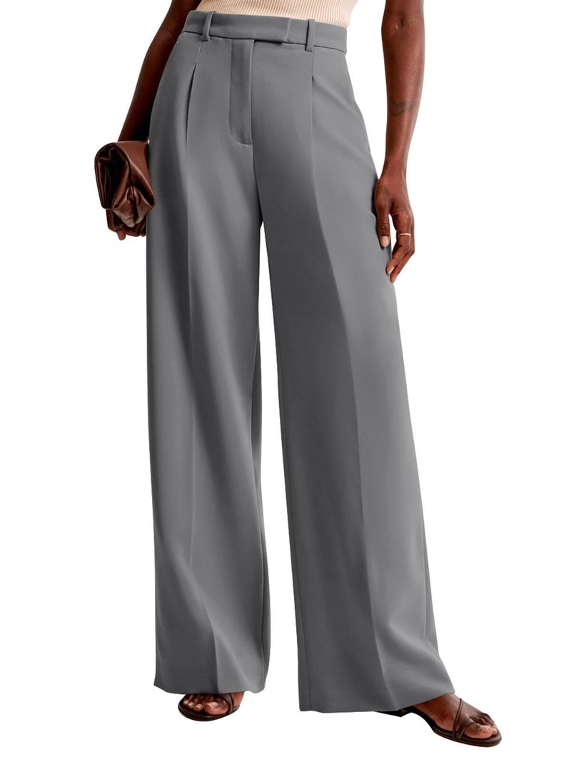 NIMIN Women Wide Leg Pants High Waisted Fashion Trendy Dressy Work Trousers Business Casual Pants with Pockets Grey - Image 3