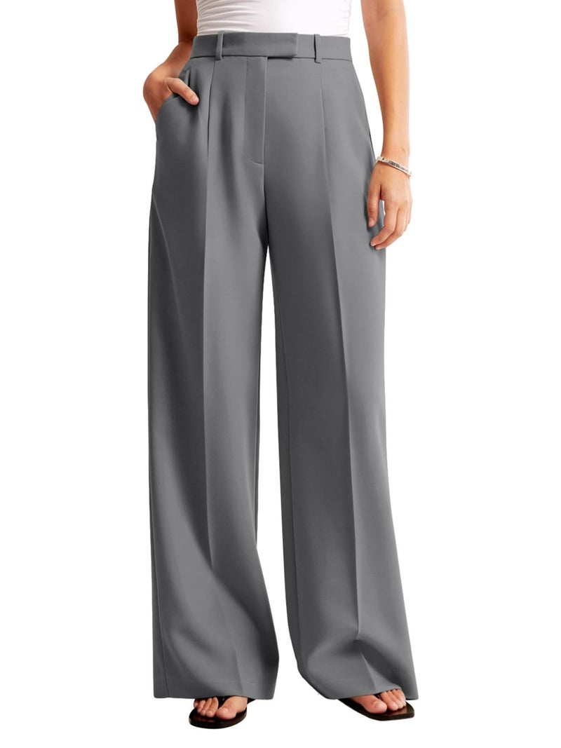 NIMIN Women Wide Leg Pants High Waisted Fashion Trendy Dressy Work Trousers Business Casual Pants with Pockets Grey - Image 2