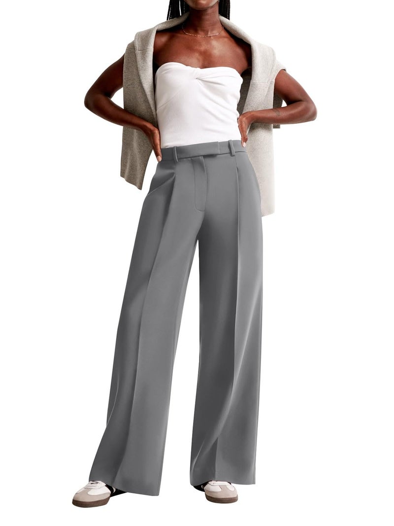 NIMIN Women Wide Leg Pants High Waisted Fashion Trendy Dressy Work Trousers Business Casual Pants with Pockets Grey - Image 5