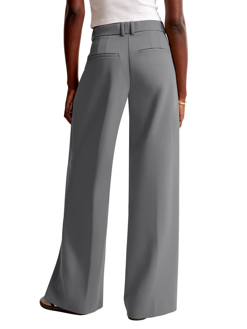 NIMIN Women Wide Leg Pants High Waisted Fashion Trendy Dressy Work Trousers Business Casual Pants with Pockets Grey - Image 4