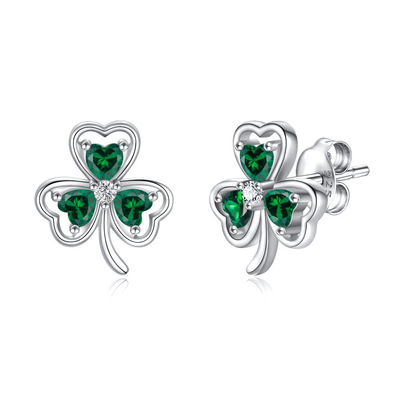 Sariel 925 Sterling Silver Clover Stud Earrings Shamrock Irish Ear Studs St Patricks Day Jewelry Gifts for Women (Green) - Image 1