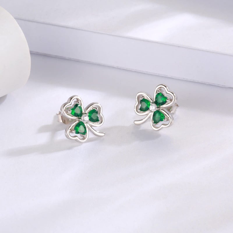 Sariel 925 Sterling Silver Clover Stud Earrings Shamrock Irish Ear Studs St Patricks Day Jewelry Gifts for Women (Green) - Image 2