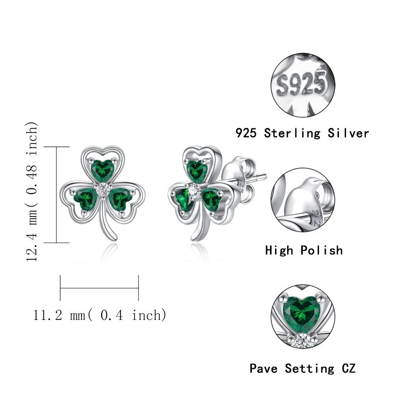 Sariel 925 Sterling Silver Clover Stud Earrings Shamrock Irish Ear Studs St Patricks Day Jewelry Gifts for Women (Green) - Image 5