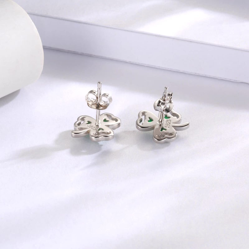 Sariel 925 Sterling Silver Clover Stud Earrings Shamrock Irish Ear Studs St Patricks Day Jewelry Gifts for Women (Green) - Image 4