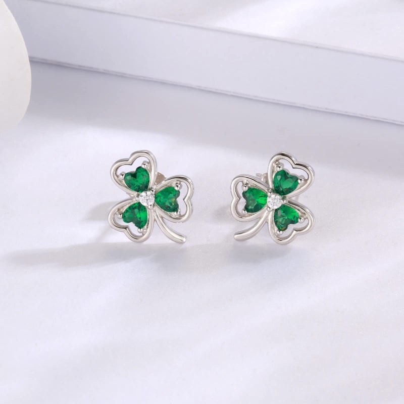 Sariel 925 Sterling Silver Clover Stud Earrings Shamrock Irish Ear Studs St Patricks Day Jewelry Gifts for Women (Green) - Image 3