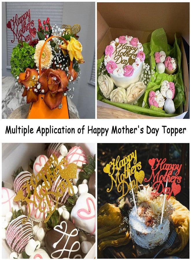 Chewarelly 10 Pack Happy Mother’s Day Cake Toppers Set, Glitter Cake Bunting Decor Best Mom Ever Love Mother Cake Picks Party Decorations Supplies(Red) - Image 3