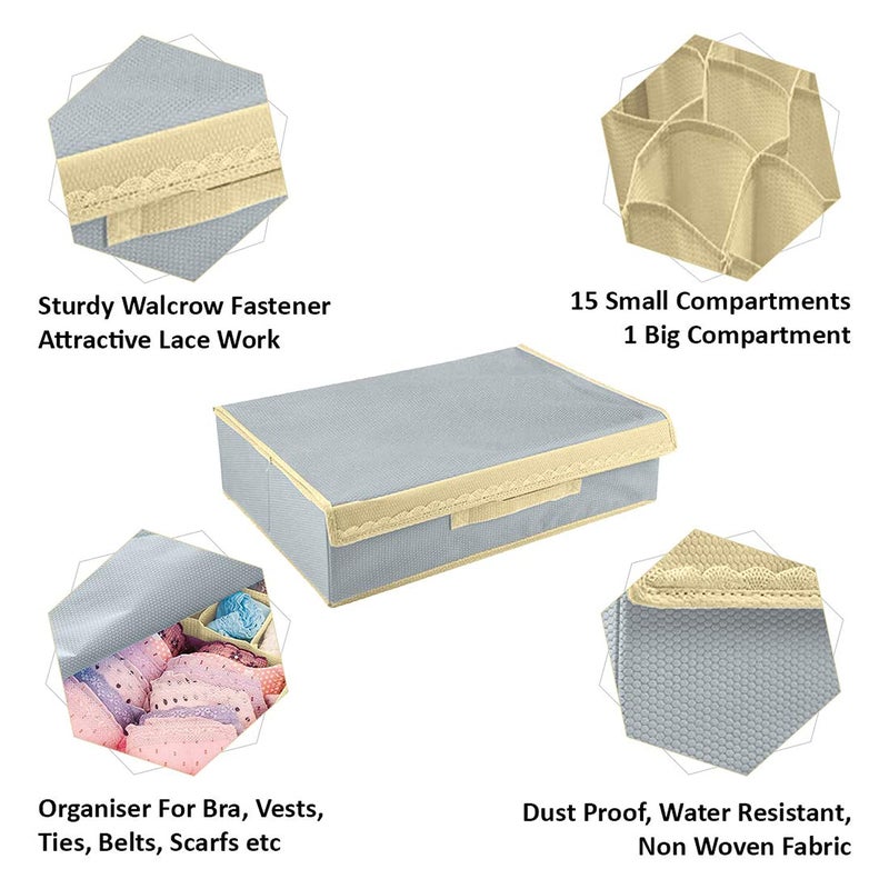 Kuber Industries 151 Compartment Rectangular Non Woven Foldable Storage Box for Closet Socks Bra Panty Tie Scarf Grey HS40KUBMART023998 - Image 4