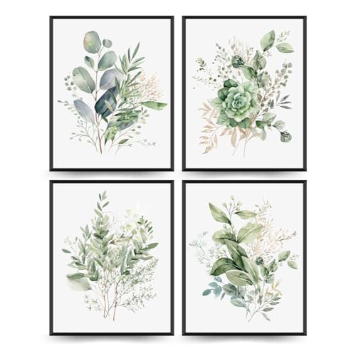 PLKMN Sage Green Botanical Wall Art Set of 4, Modern Wildflower Prints, Floral Plant Decor for Bedroom, Bathroom, Farmhouse, 8x10 Inch, Unframed - Image 1