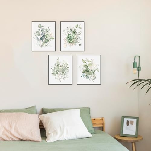 PLKMN Sage Green Botanical Wall Art Set of 4, Modern Wildflower Prints, Floral Plant Decor for Bedroom, Bathroom, Farmhouse, 8x10 Inch, Unframed - Image 3