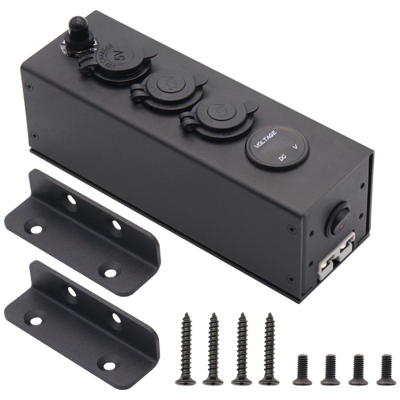 3in1 Multifunctional Power Box: Black 20A Overload Protection - Real Time Voltmeter Power Supply for Outdoor Camping Rv Yacht 12/24V Dc Systems - Image 1