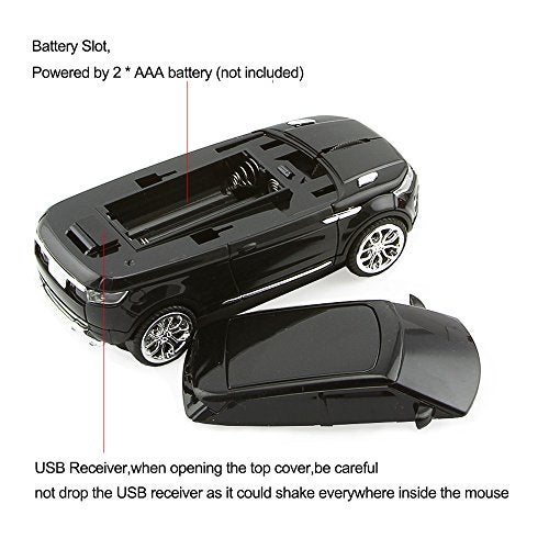 Sunffice 3C Light Car Mouse Wireless 2.4GHz Cool Sport SUV Car Shape Mouse Optical Mice 1600 DPI with USB Receiver Suitable for PC/Computer/Laptop (Black) - Image 3