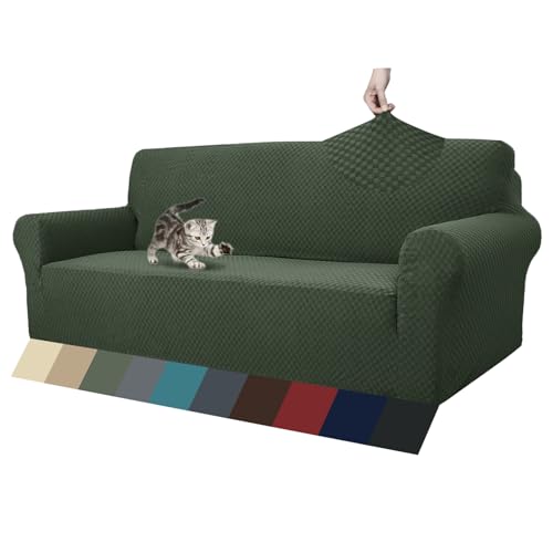 ZNSAYOTX 1 Piece Jacquard Couch Covers for 3 Cushion Couch Living Room High Stretch Sofa Cover Pets Dogs Friendly Anti Slip Thickened Slipcovers Furniture Protector (Sofa, Army Green) - Image 1