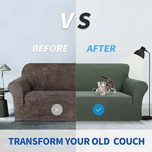 ZNSAYOTX 1 Piece Jacquard Couch Covers for 3 Cushion Couch Living Room High Stretch Sofa Cover Pets Dogs Friendly Anti Slip Thickened Slipcovers Furniture Protector (Sofa, Army Green) - Image 4