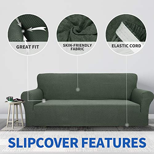 ZNSAYOTX 1 Piece Jacquard Couch Covers for 3 Cushion Couch Living Room High Stretch Sofa Cover Pets Dogs Friendly Anti Slip Thickened Slipcovers Furniture Protector (Sofa, Army Green) - Image 3