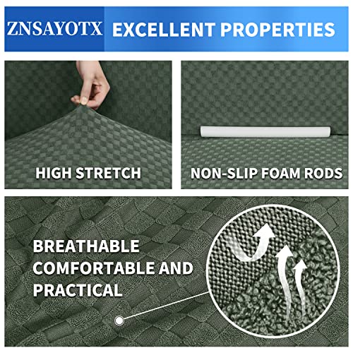 ZNSAYOTX 1 Piece Jacquard Couch Covers for 3 Cushion Couch Living Room High Stretch Sofa Cover Pets Dogs Friendly Anti Slip Thickened Slipcovers Furniture Protector (Sofa, Army Green) - Image 5