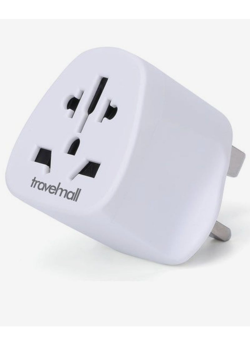 Travelmall 3‑Poles Grounded Universal Adaptor – UK, HK, Singapore – 10 A Fuse – 2500 W – White - Image 1