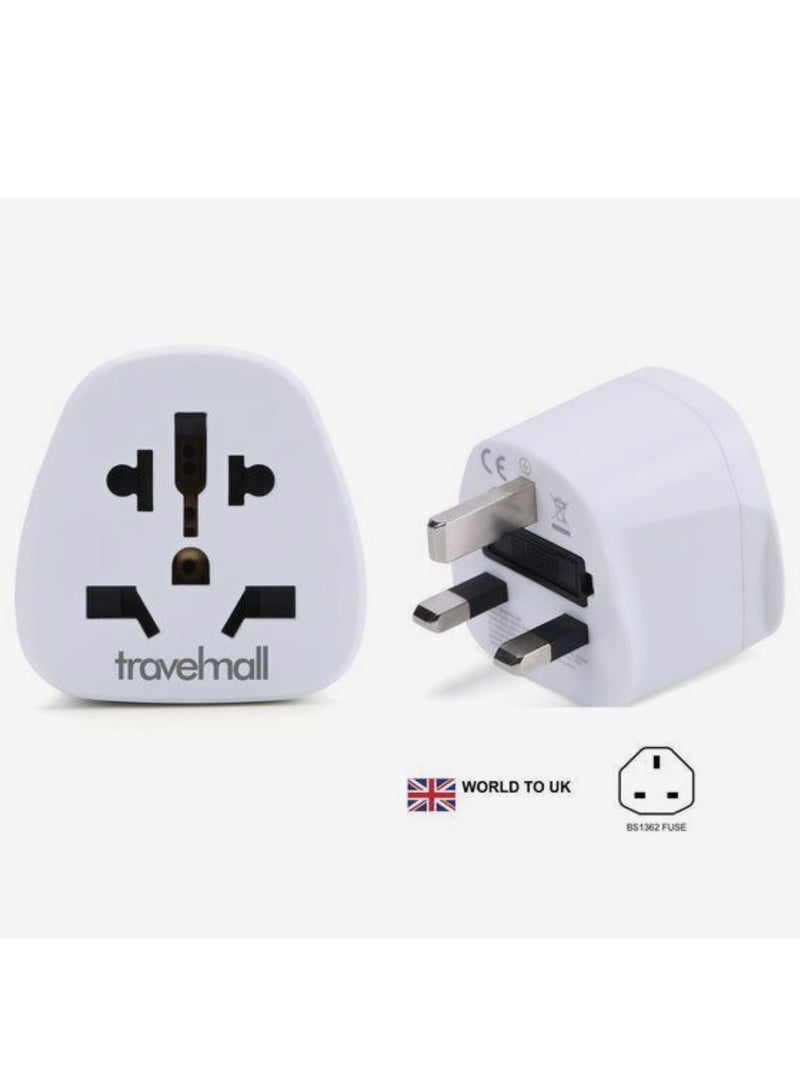 Travelmall 3‑Poles Grounded Universal Adaptor – UK, HK, Singapore – 10 A Fuse – 2500 W – White - Image 2