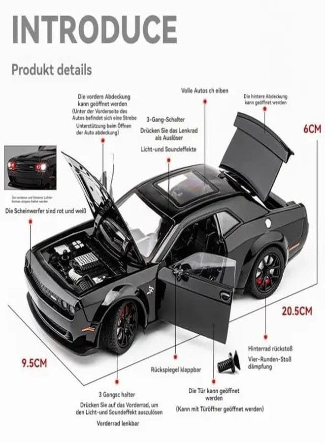 Arthasya Model 1:24 Dodge Challenger Model Alloy Metal Pull Back Die-cast Car Openable Doors with Sound and Light Vehicle Car Toy for Kids - Multicolor - Image 2