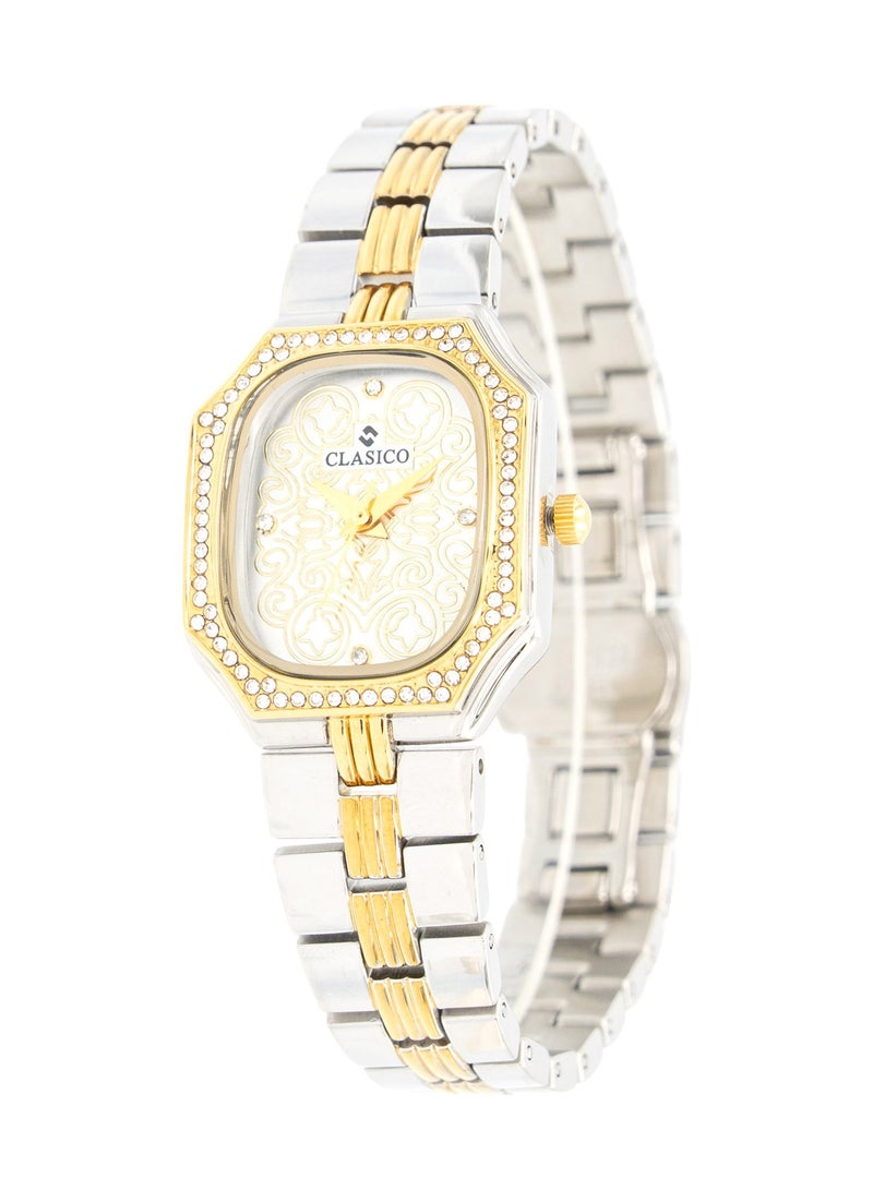 Clasico Eleganza Women Premium Analog Watch 30mm – Dual Tone Silver & Gold – Crystal Studded Bezel  - Image 2