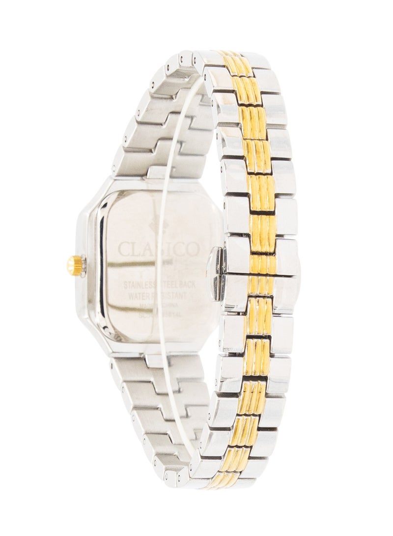 Clasico Eleganza Women Premium Analog Watch 30mm – Dual Tone Silver & Gold – Crystal Studded Bezel  - Image 4