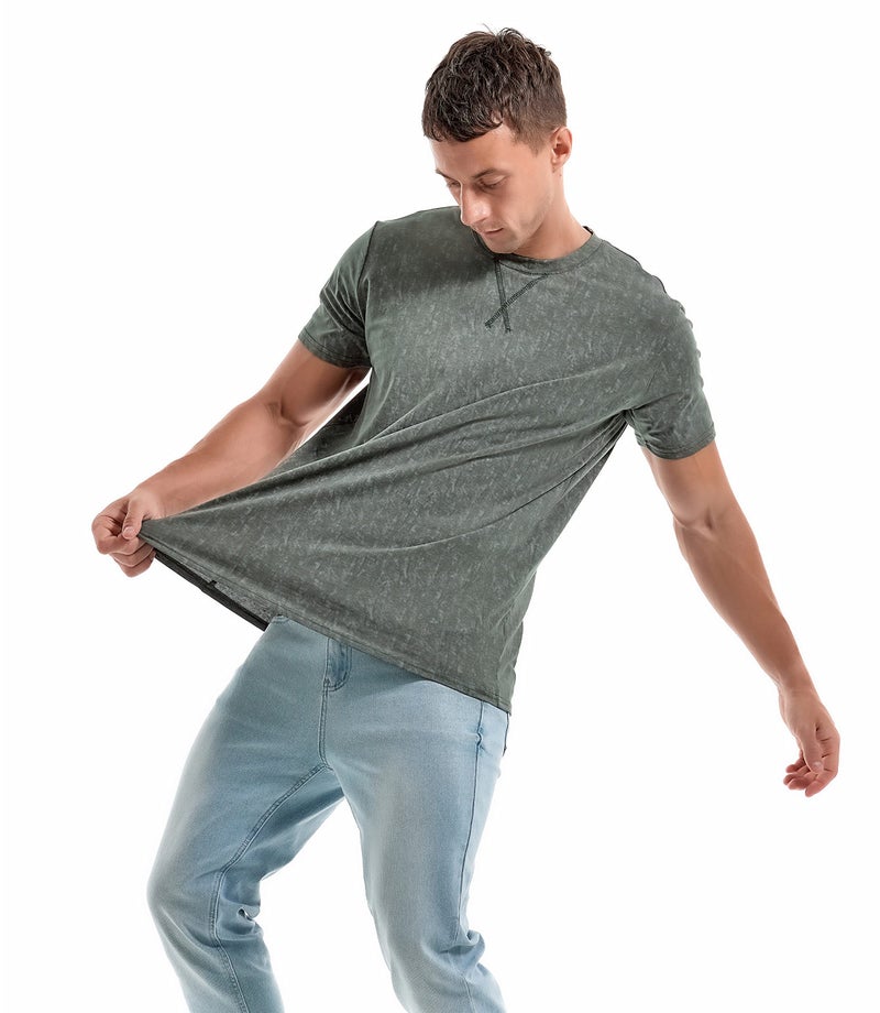 KLIEGOU Men's T-Shirts - Elasticity Cotton Crew Neck Tees 2166 Dark Grey XL - Image 3