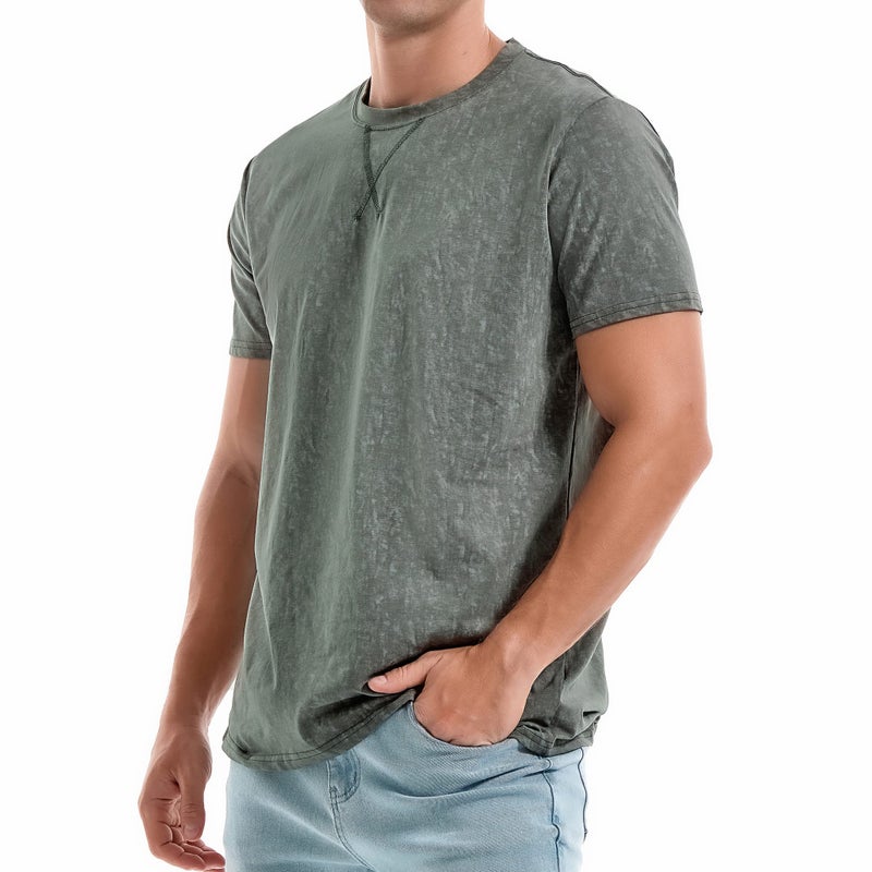 KLIEGOU Men's T-Shirts - Elasticity Cotton Crew Neck Tees 2166 Dark Grey XL - Image 2