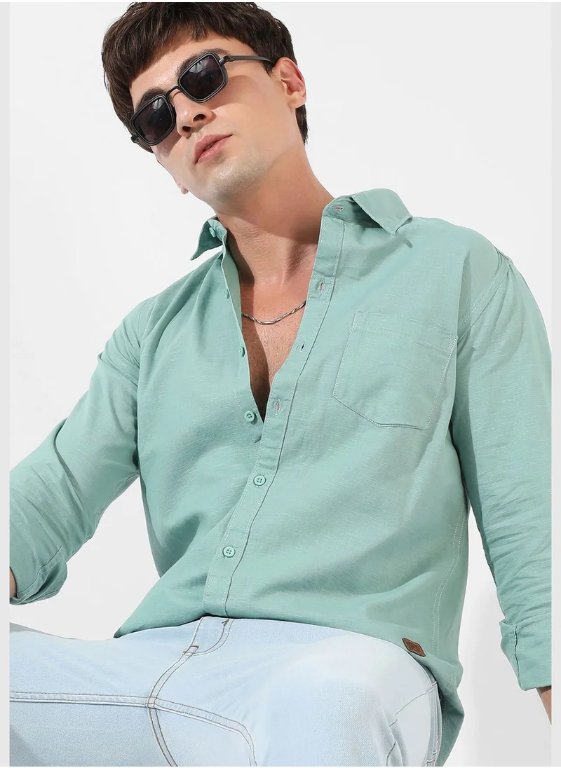 Campus Sutra Solid Spread Collar Long Sleeve Shirt